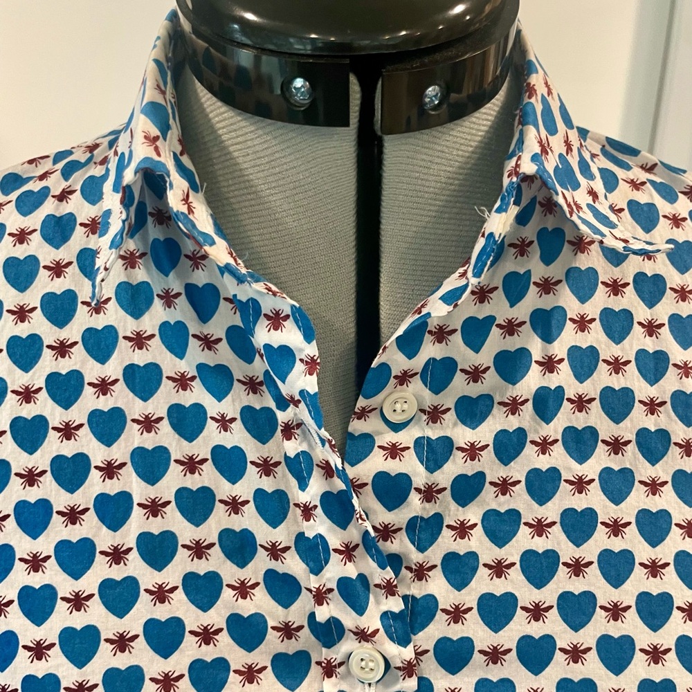 J. Crew Blue and White Heart Pattern Shirt - Picture 6 of 9